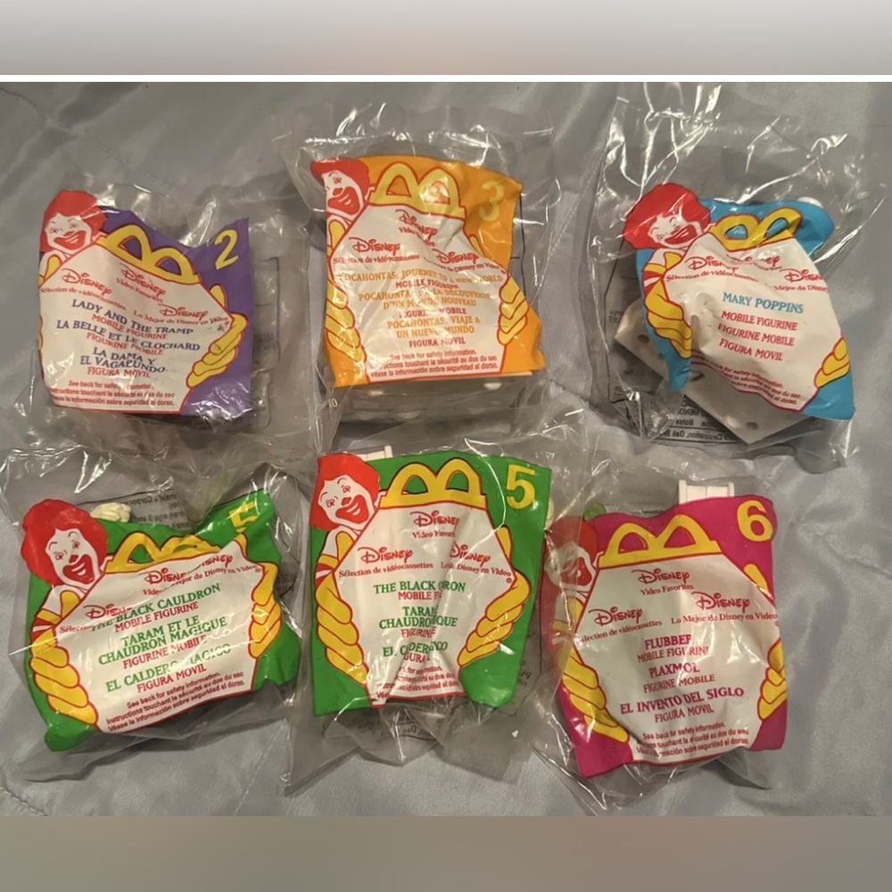 Sealed McDonalds set Disney Video Favorites Toy 1998 Flubber Pocahontas, Lady &